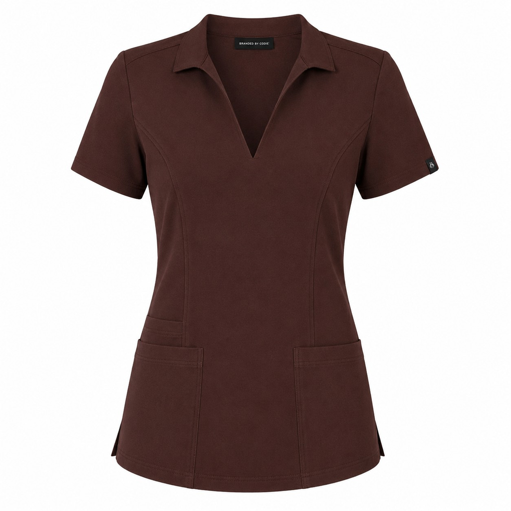 The Branded Top – Open Collar Chocolate