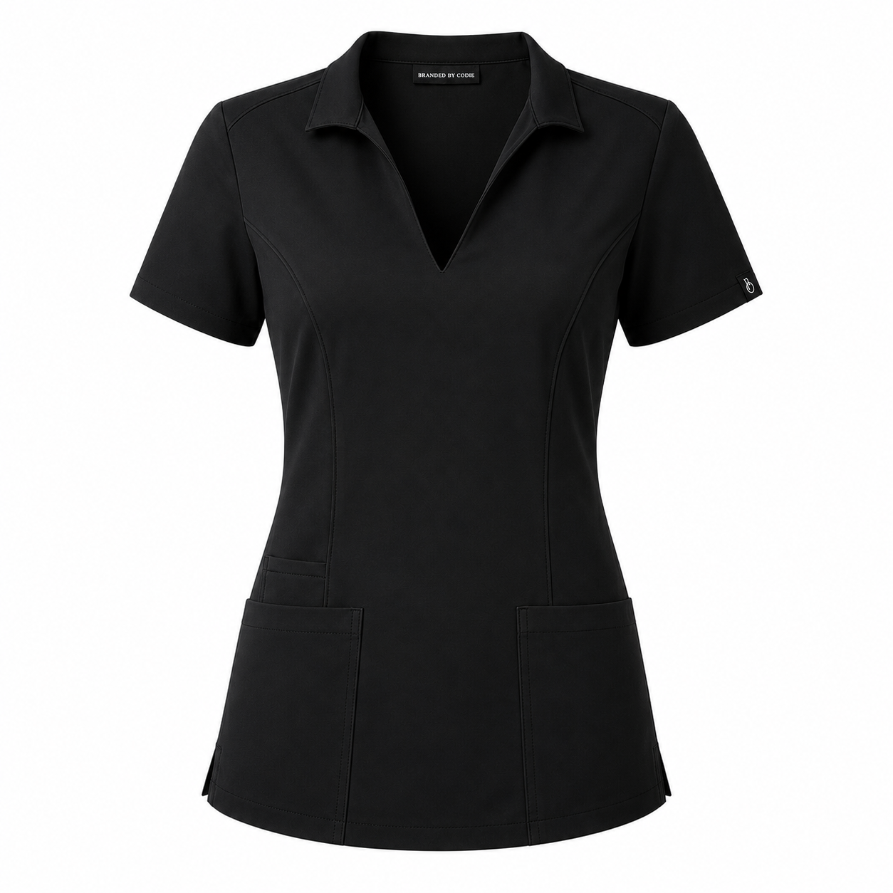 The Branded Top – Open Collar Black