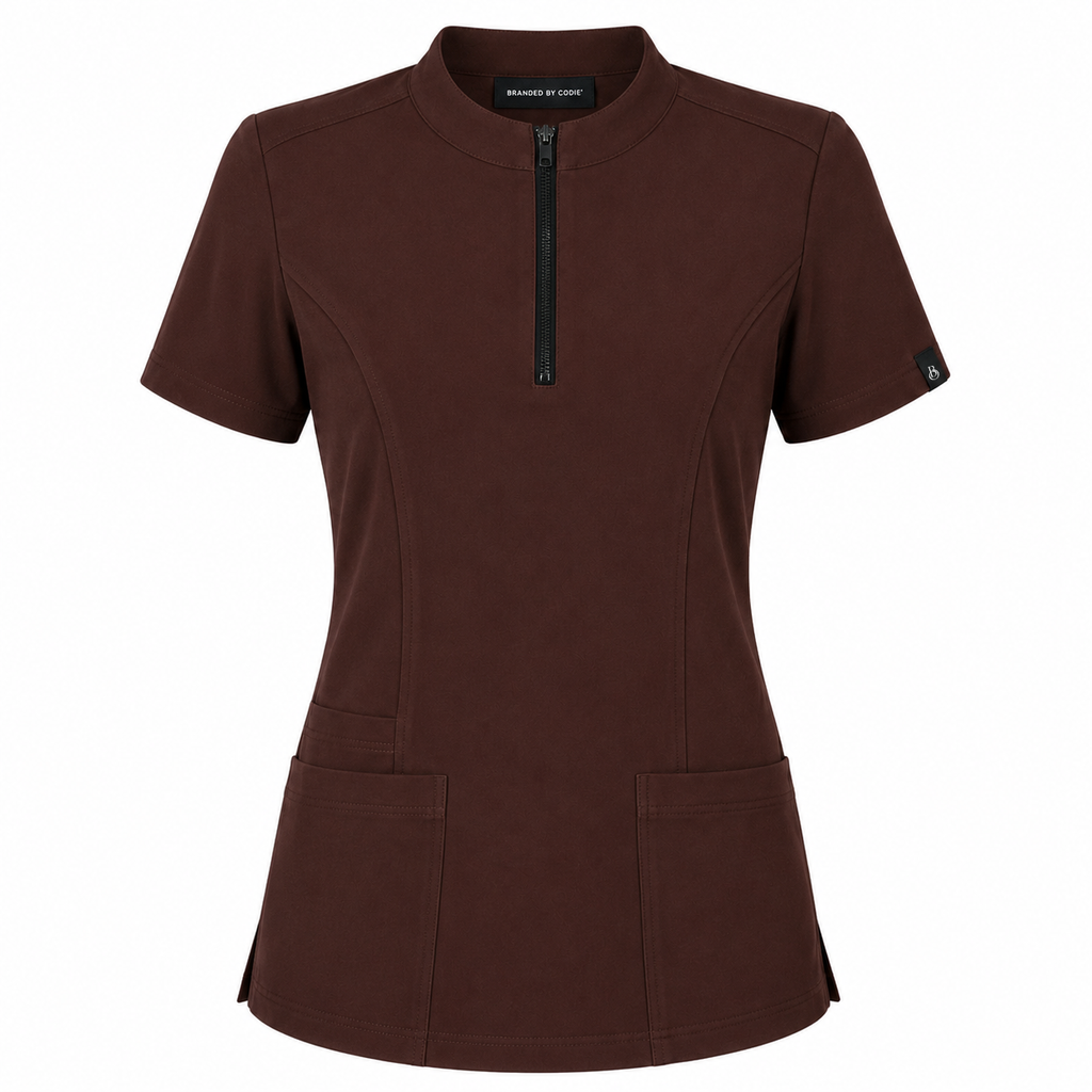 The Branded Top – High Zip Neck Chocolate