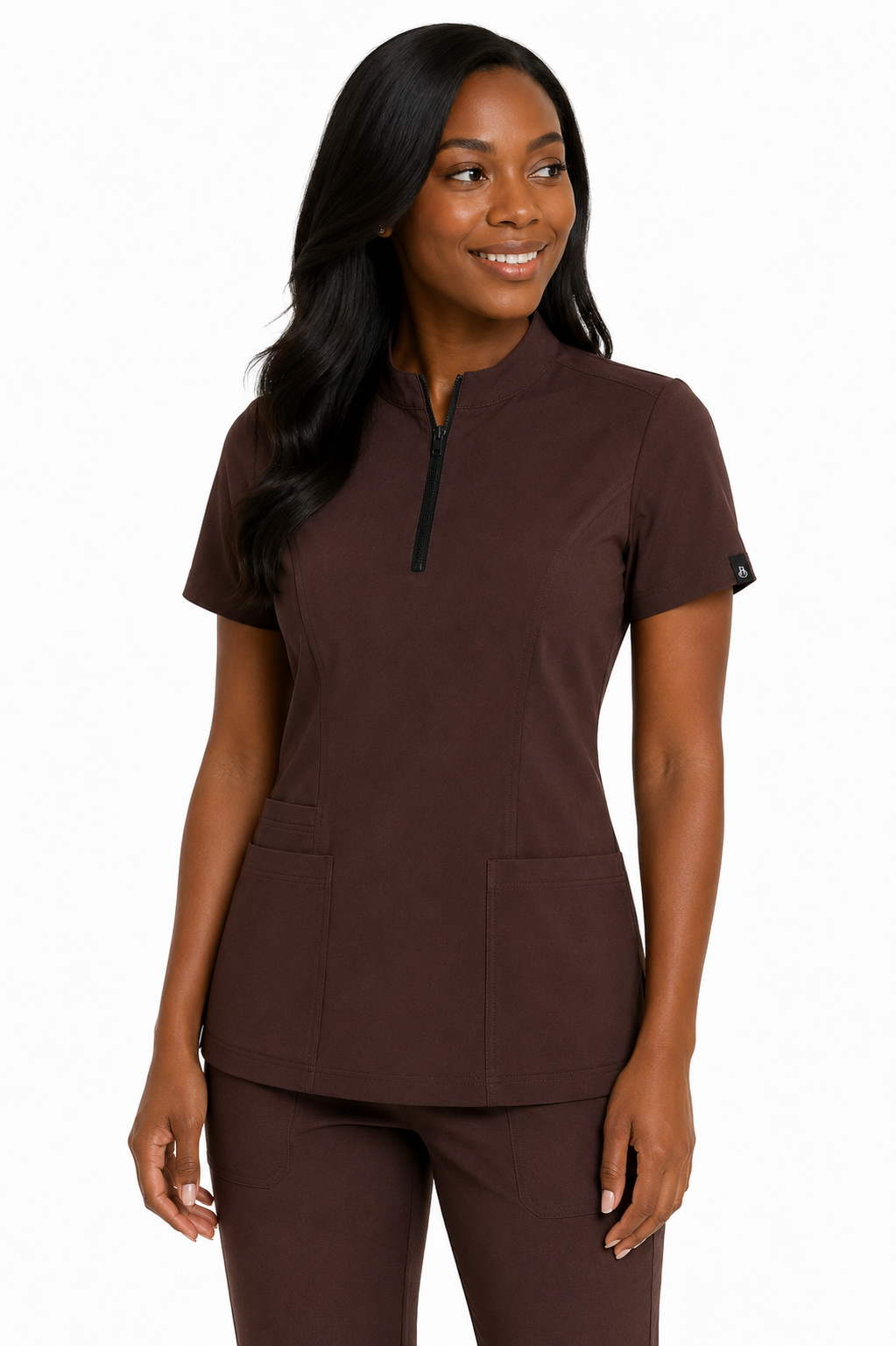 The Branded Top – High Zip Neck Chocolate