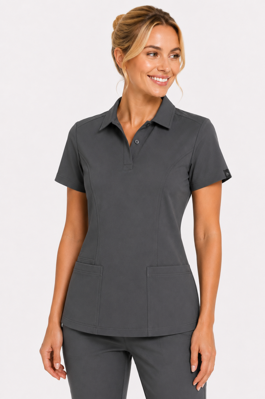The Branded Top – Button Polo Charcoal